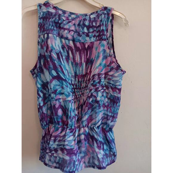 🩷A.n.a Blouse Women's Sz Small, Bold Colorful Sleeveless Boho Ruffle Multicolor - Picture 4 of 9